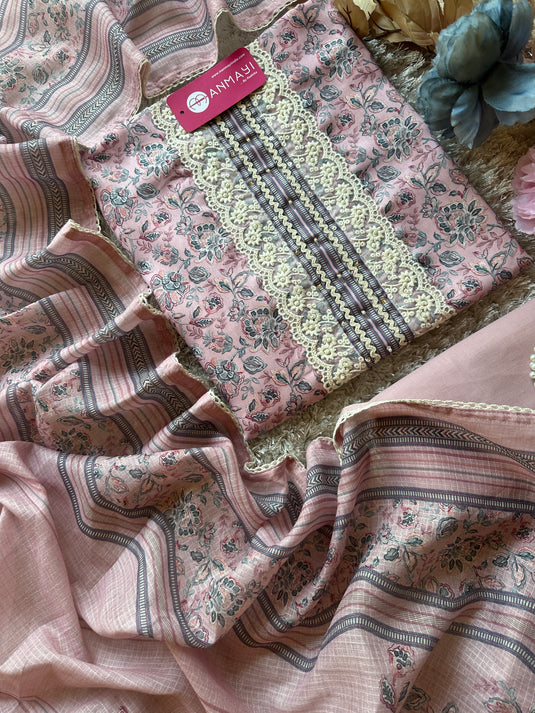 Soft printed rayon cotton suit set with cotton dupatta