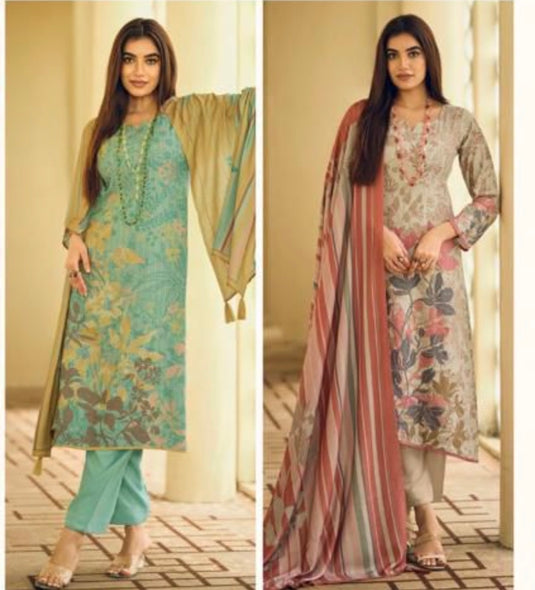 Digital pure pashmina pastel suit set