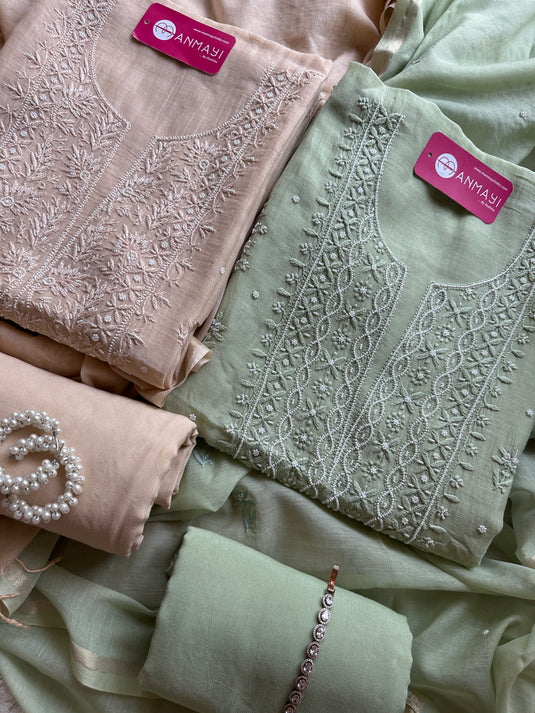 Pastel pure Mul suit set with Chikankari pearl work