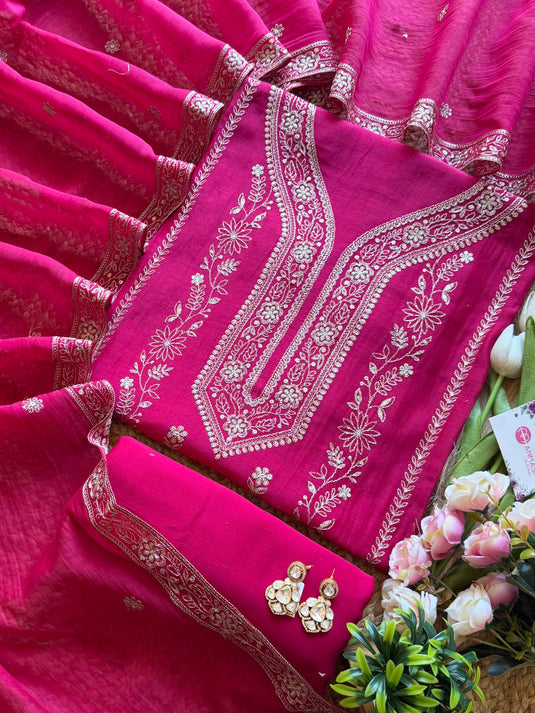 Sitara phool Intricate Dori work Mul cotton suit set