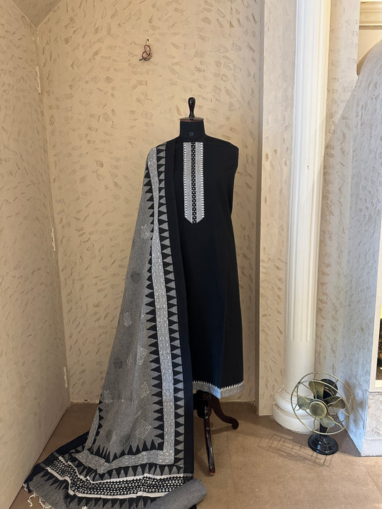 Geometric dupatta combination handloom suit set