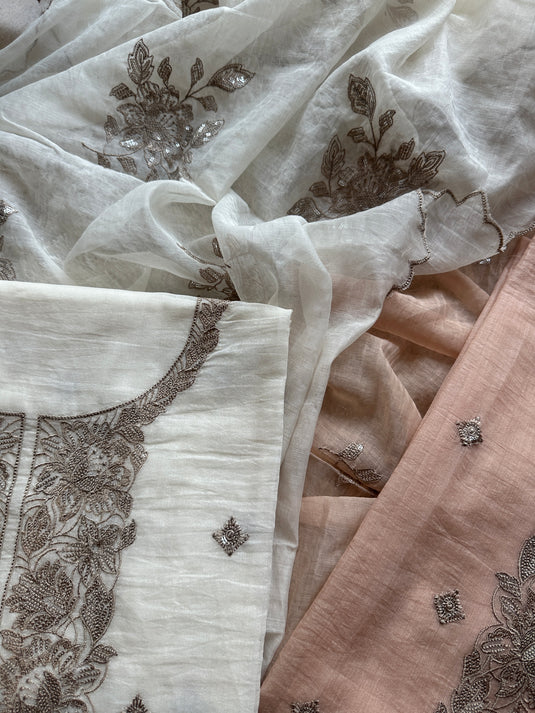 Mul Chanderi zari dori work suit set