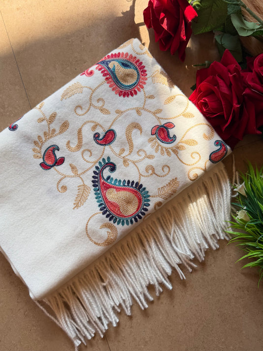 Aari work soft wool Kashmiri stole
