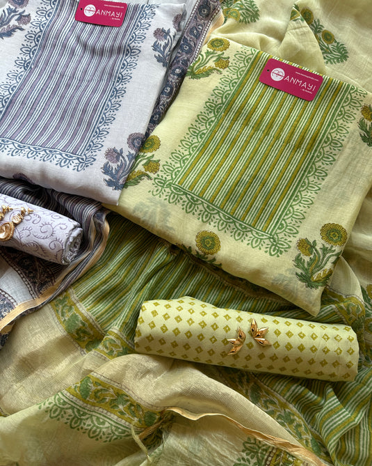 Pure Mul Chanderi block print suit set