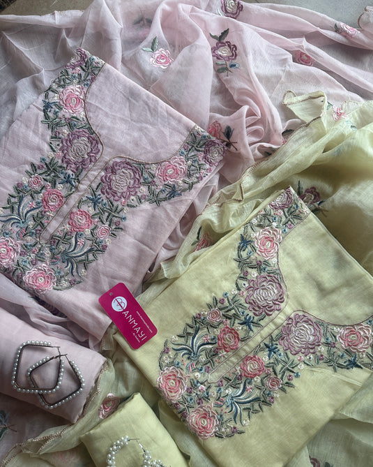 Parsi work Mul Chanderi suit set