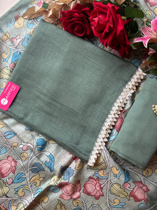 Pure Mul all over suit set with kalamkari dupatta