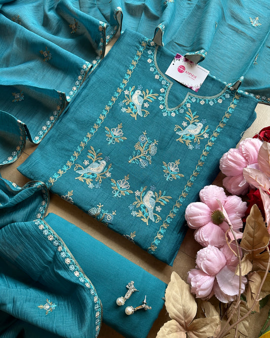 Panel bird garden embroidered pure mul suits