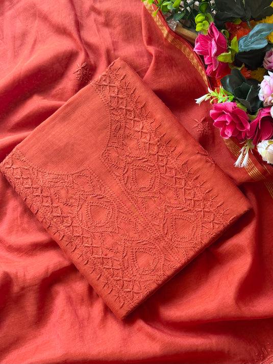 Bakhiya Chikankari pure mul suit set