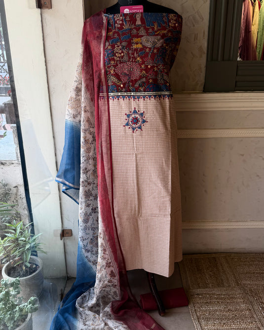 Digital chest patch pure cotton suit set with Kota dupatta