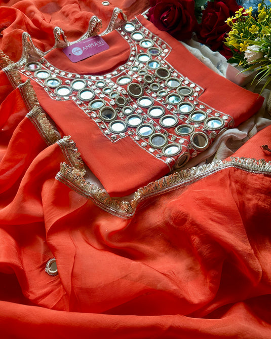 Pure organza Kutch mirror work suit set