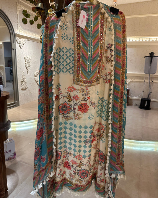 Assorted pure muslin digital print suit sets with highlights