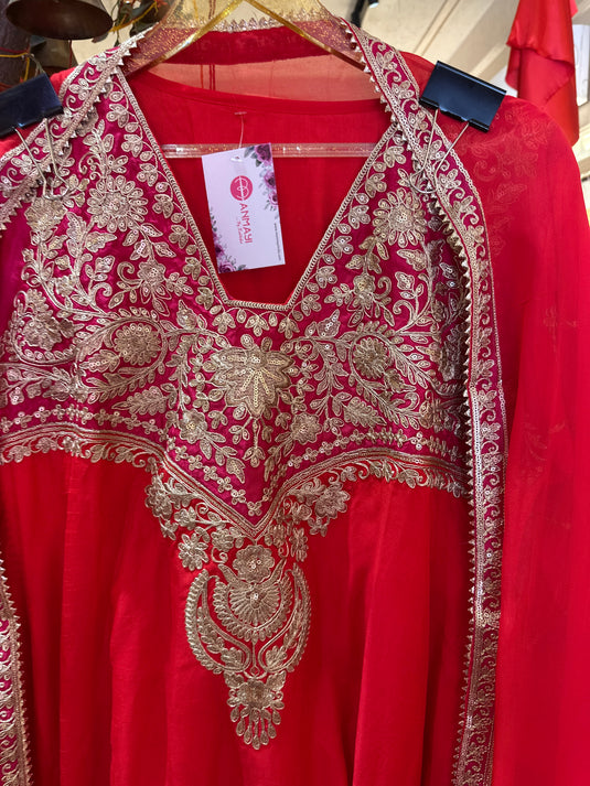 Upada silk Arabic dori neck ready to wear suit set