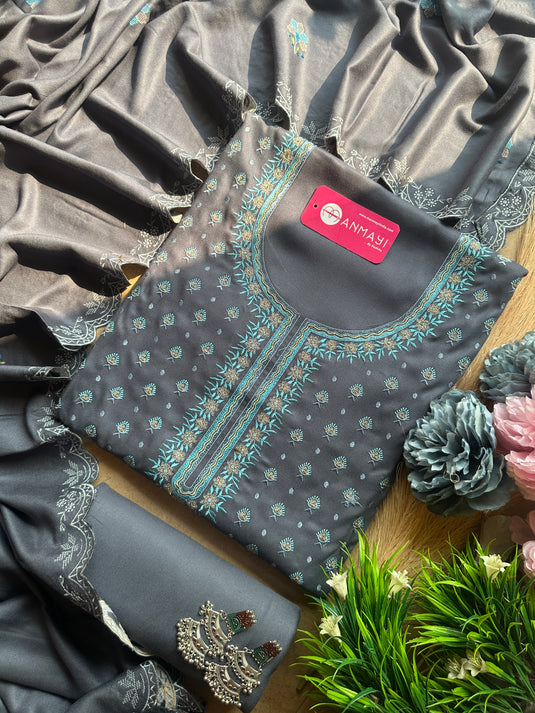 Pure and soft pashmina booti work suit set