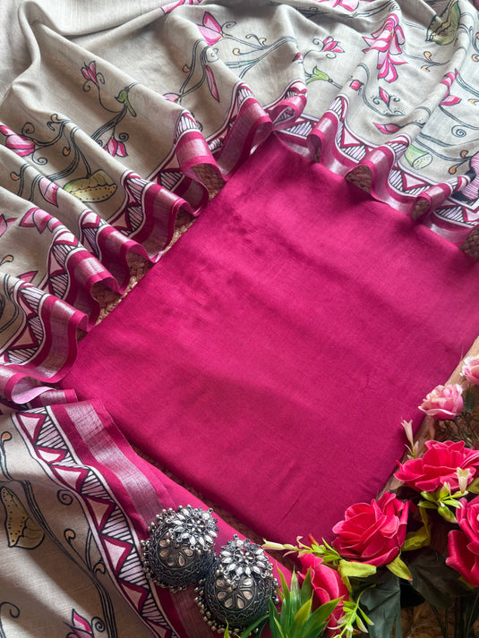 All over linen cotton was plain lotus dupatta suit set