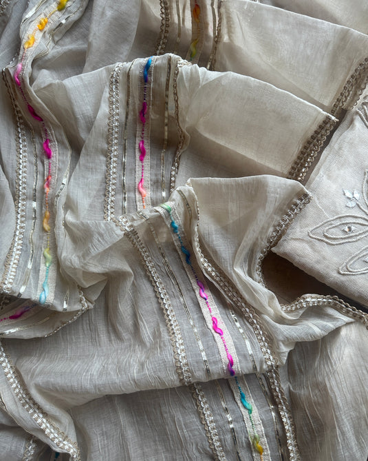 Cotton jute 3D boho patterned suit set