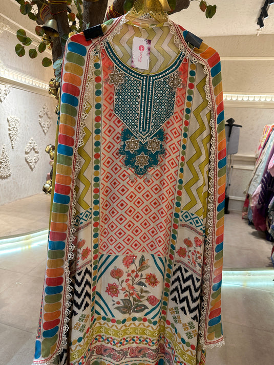 Assorted pure muslin digital print suit sets with highlights