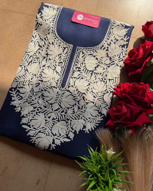 Aari work unstitched woollen coord sets