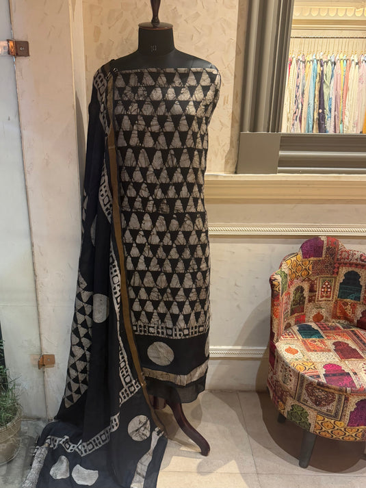 Maheshwari cotton black beige abstract print suit set