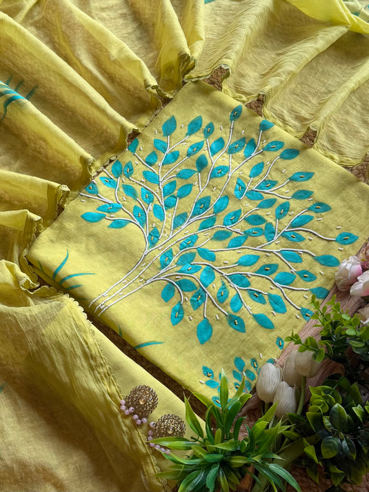Pichwai pearl Handpaint Mul cotton suit set