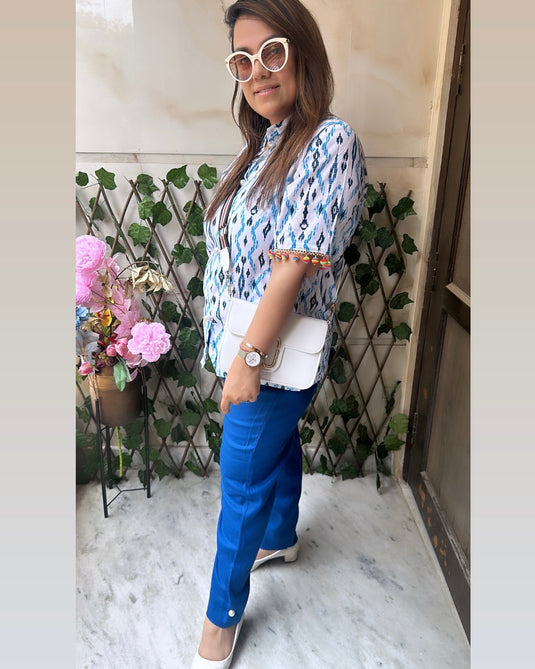 Linen tassel sleeves Patola print coord set