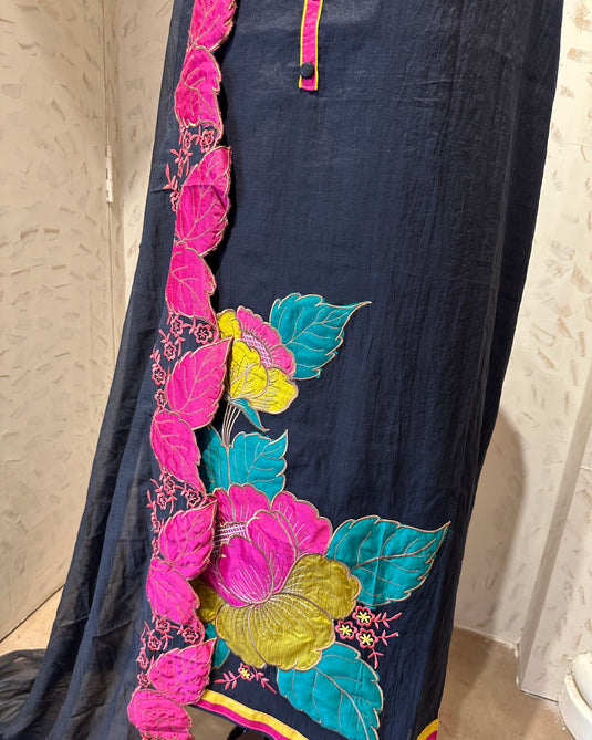 Appliqué work pure mul chanderi suit with cutwork dupatta