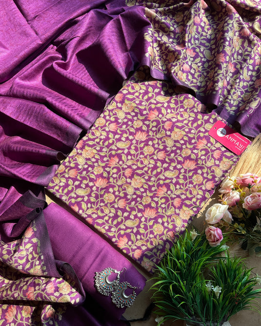 Lotus leaf print pashmina suit set