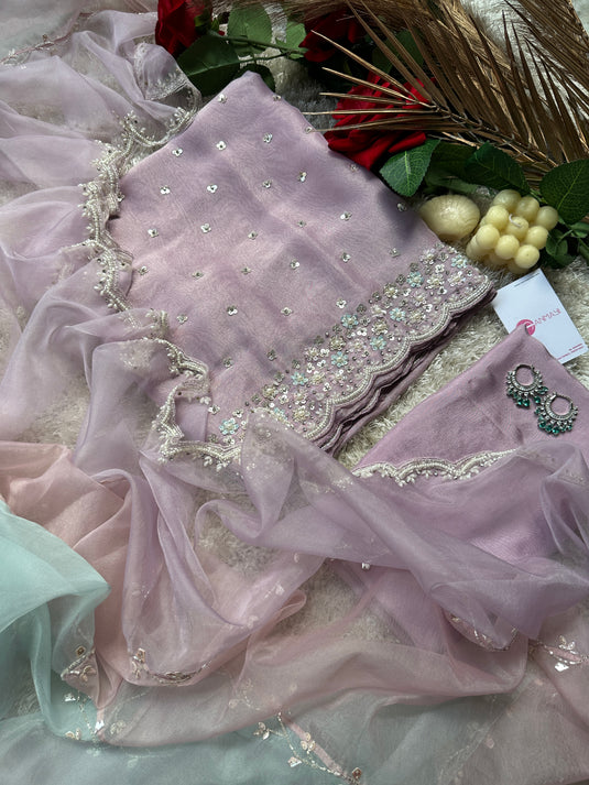 Tissue Organza lilac with shaded organza dupatta