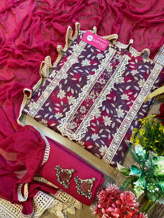 Floral crochet pakistani jaam cotton suit set