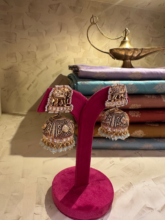 Antique pearl elephant pair of jhumki