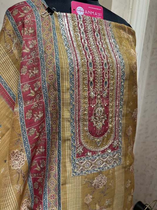 Tissue Chanderi printed work neck suit set