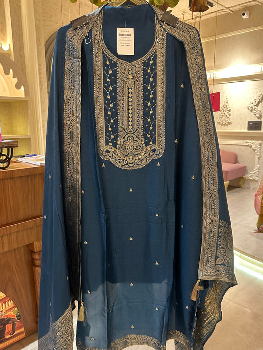 Dolla silk jacquard work Anarkali neck suit set
