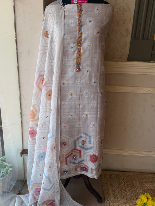 Jamdani coloured French knots cotton suit set