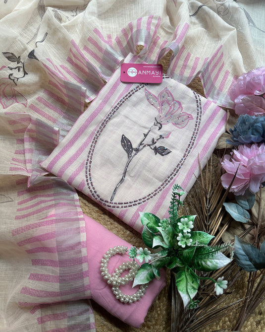 Stripy flower frame soft linen suit