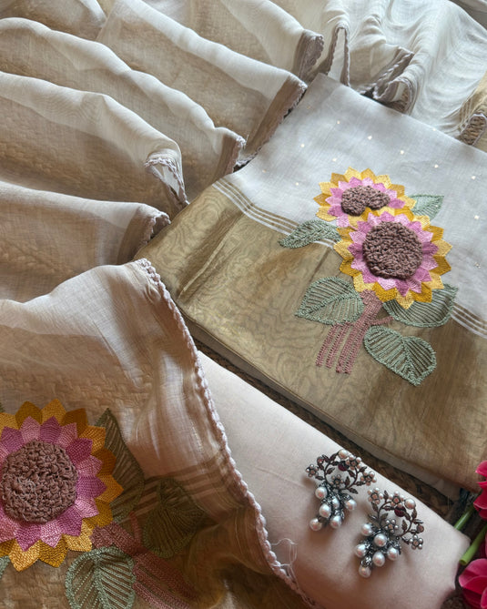 Sunflower crochet Ivory weave Jamdani suit set