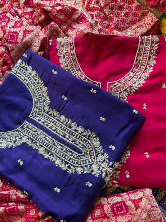 Sagan Pure silk zardosi work suit with highlighted khaddi Georgette dupatta
