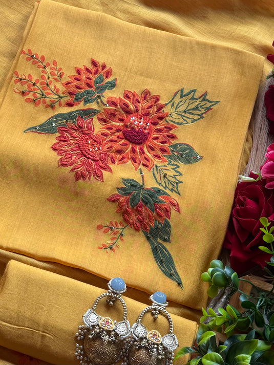 Mustard garden french knot work suit set