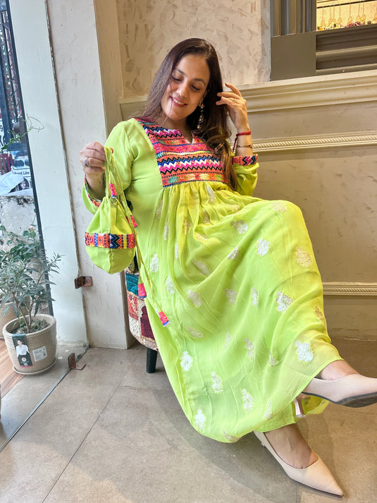 Banarasi georgette anarkali coord set with boho neck