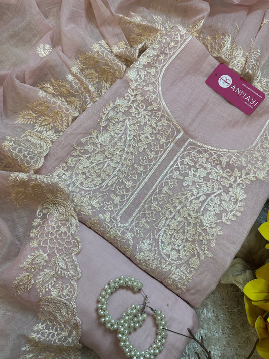White dori work pastel mul Chanderi suit set