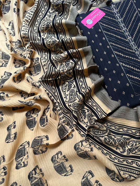 Handloom cotton weaving elephant dupatta suit sets