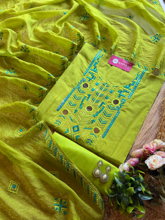 Boho mirror neck soft handloom cotton suits set