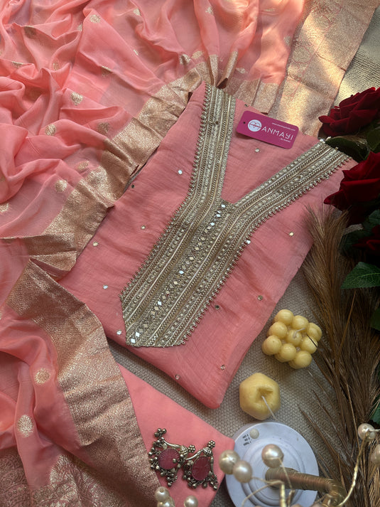 Ivory mul Cotton mirror lace detailing work