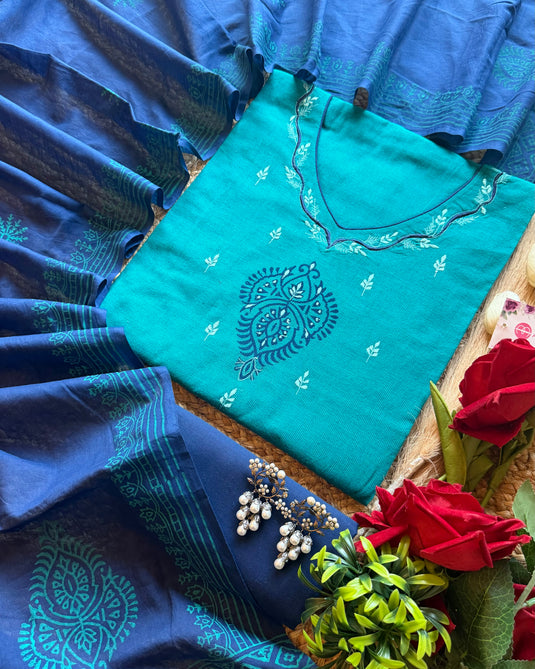 Dark light Handloom cotton combination suit set