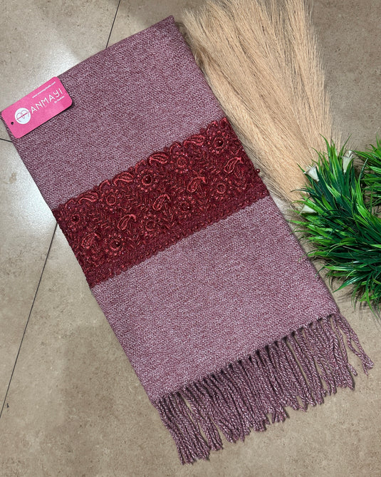 Organza embroidered patch woollen stoles