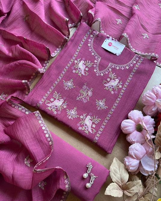 Panel bird garden embroidered pure mul suits