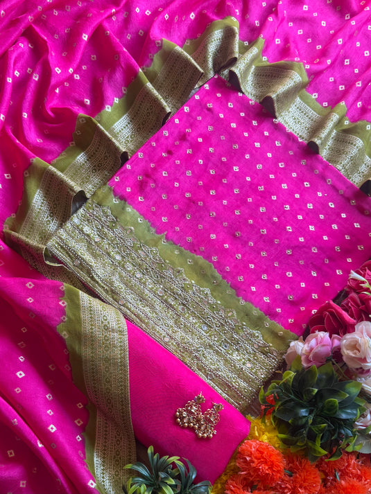 Dolla Silk Bandhani shaded embroidered suit set