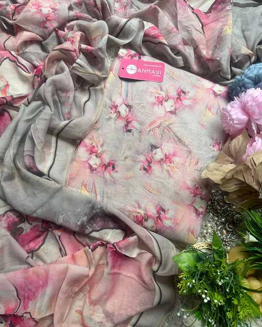 Scatter floral 5 meters floral alpine wool suit with Muslin Dupatta