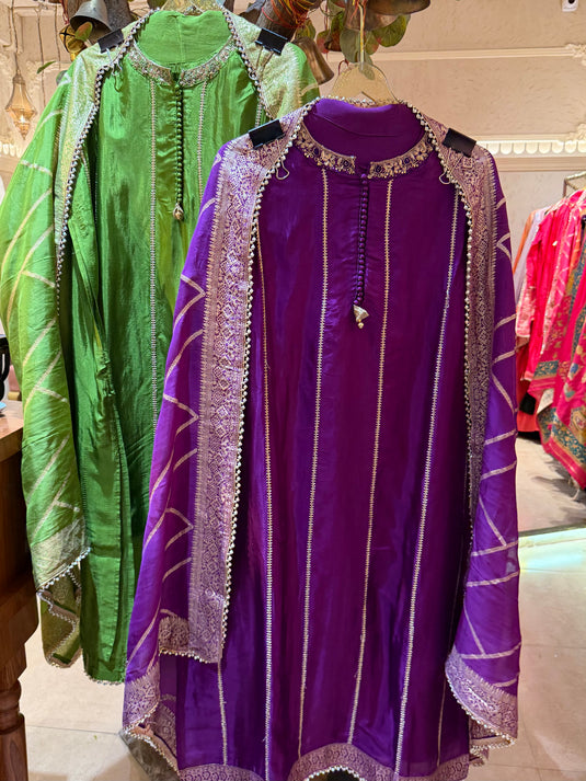 Upada Silk gotta work semi stitched suit set with banarasi dupatta