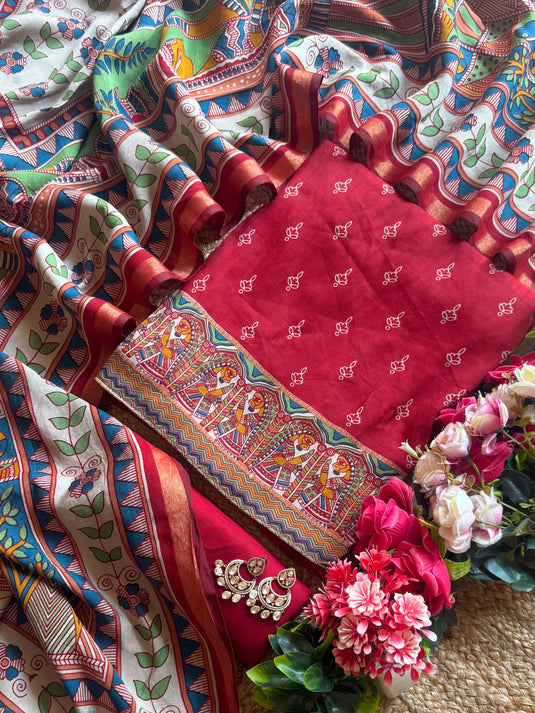 Madhubani Maheshwari cotton suit set