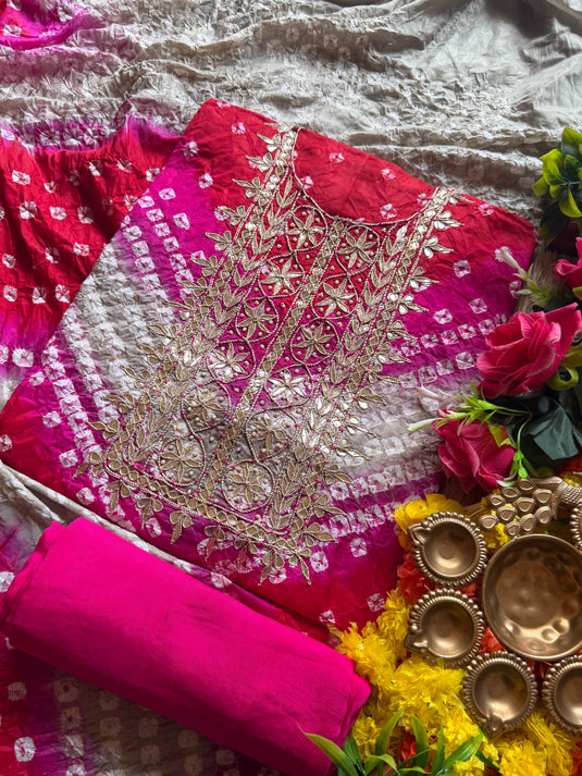 Ghadchola coloured lehria gotta work suit set