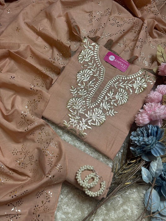 Pita work festive shade suit set with Mukaish dupatta